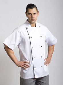 Brigade - Traditional White Short Sleeve Chef Jacket (Black Trim) - Global Chef 