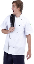 Load image into Gallery viewer, Brigade - Traditional White Short Sleeve Chef Jacket (Black Trim) - Global Chef 