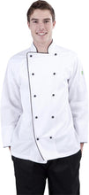 Load image into Gallery viewer, Brigade - Traditional White Long Sleeve Chef Jacket (Black Trim) - Global Chef 