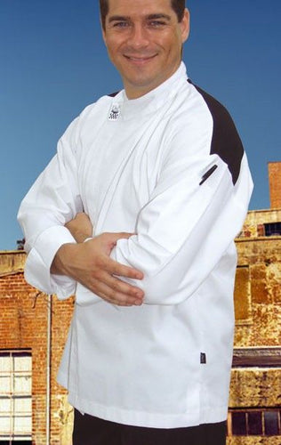 CR - Modern White Long Sleeve Chef Jacket (Black Panel) - Global Chef 