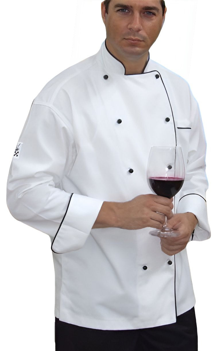 Chef Revival - Classic White Long Sleeve Chef Jacket (Black Trim) - Global Chef 