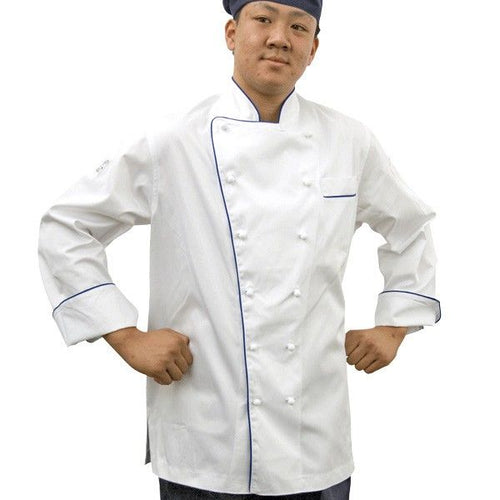 GC- Classic Long Sleeve 100% Cotton Chef Jacket (Blue Trim) - Global Chef 