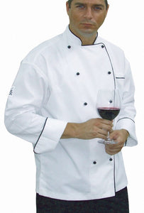 CR - Classic White Long Sleeve Chef Jacket (Black Trim) - Global Chef 