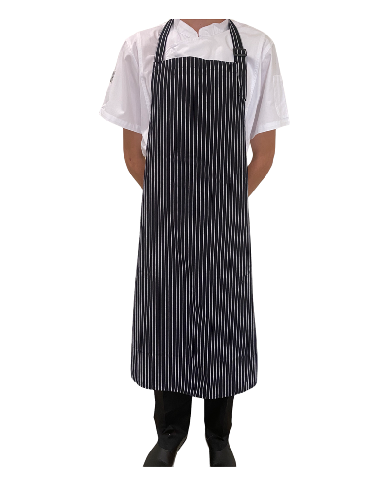 B&W Pin Stripe FULL Length Chefs Bib Apron (Adjustable Neck) Global Chef