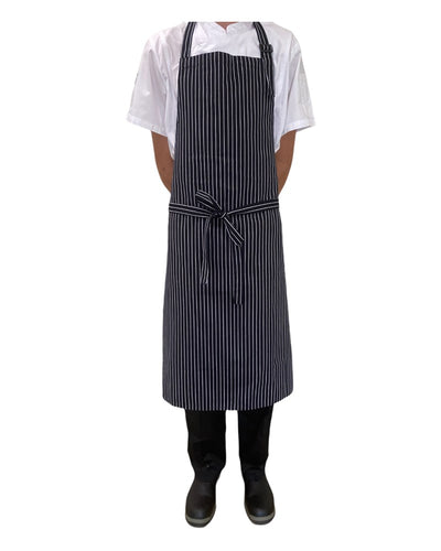 B&W Pin Stripe FULL Length Chefs Bib Apron (Adjustable Neck) - Global Chef 
