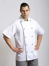 Load image into Gallery viewer, Brigade - Traditional White Short Sleeve Chef Jacket (Black Trim) - Global Chef 