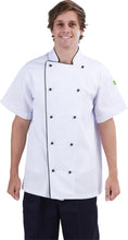 Load image into Gallery viewer, Brigade - Traditional White Short Sleeve Chef Jacket (Black Trim) - Global Chef 