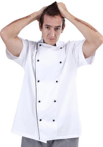 Brigade - Traditional White Short Sleeve Chef Jacket (Black Trim) - Global Chef 