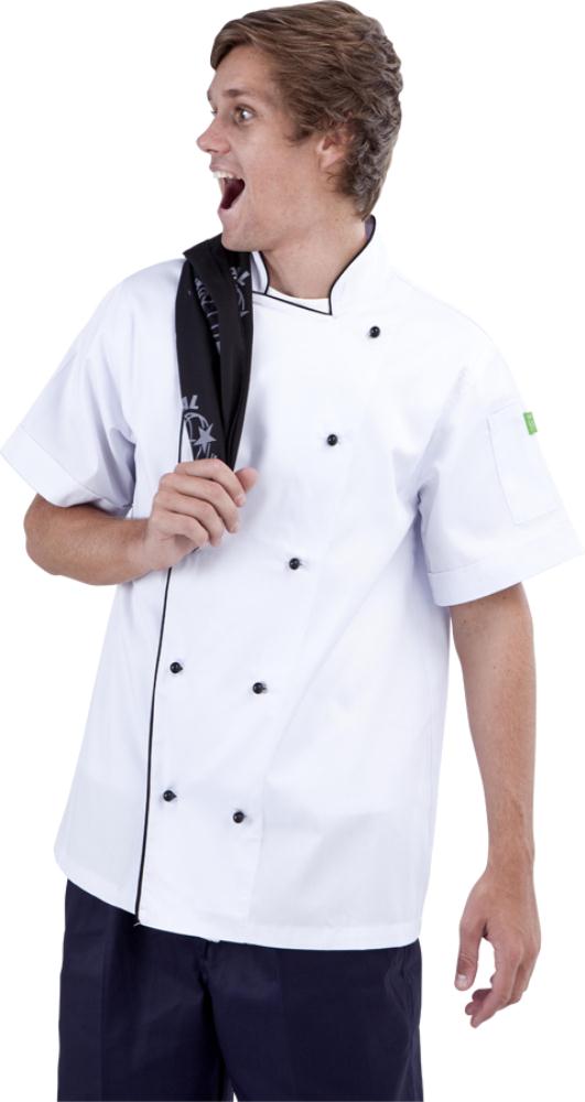 Brigade - Traditional White Short Sleeve Chef Jacket (Black Trim) - Global Chef 