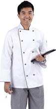 Load image into Gallery viewer, Brigade - Traditional White Long Sleeve Chef Jacket (Black Trim) - Global Chef 