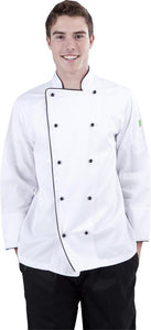 Brigade - Traditional White Long Sleeve Chef Jacket (Black Trim) - Global Chef 