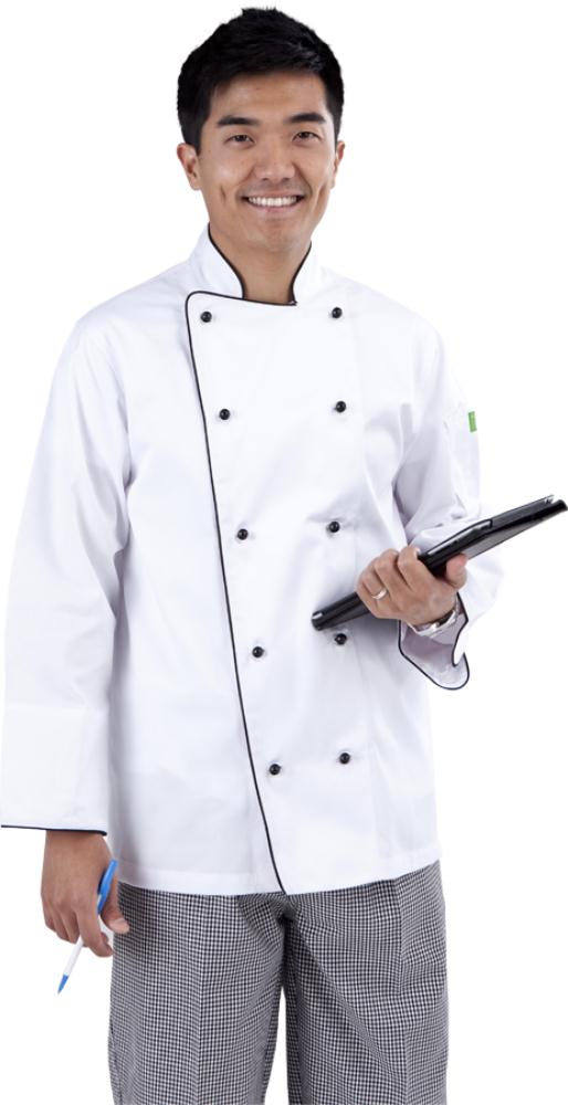 Brigade - Traditional White Long Sleeve Chef Jacket (Black Trim) - Global Chef 