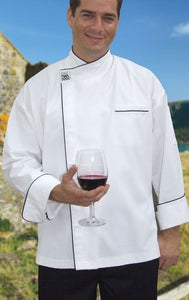 CR - Modern White Long Sleeve Chef Jacket (Black Trim) - Global Chef 