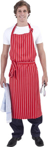 Red & White Stripe DELI Length Chefs Bib Apron - (Adjustable Neck) - Global Chef 