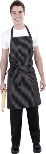 B&W Pin Stripe DELI Length Chefs Bib Apron - Global Chef 